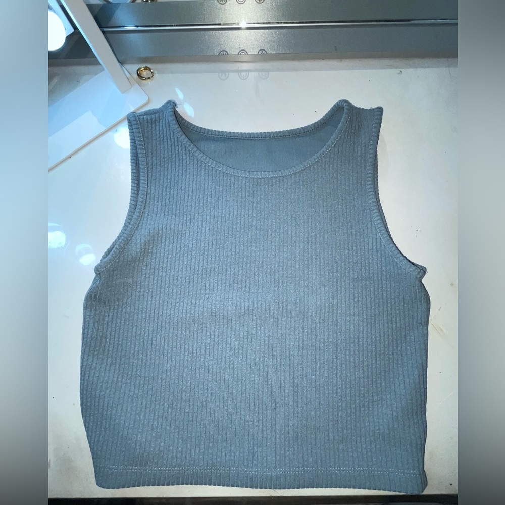 Blue Ribbed Knit Top